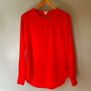 J Crew red M silky pop over crewneck top